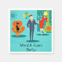 Retro Space Age Cartoon Couple Cocktail Napkins