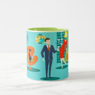 Retro Space Age Cartoon Couple Coffee Mug