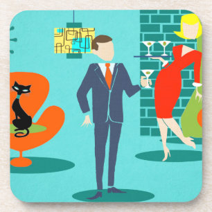 Retro Space Age Cartoon Couple Cork Coasters