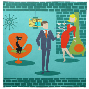 Retro Space Age Cartoon Couple Dinner Napkin