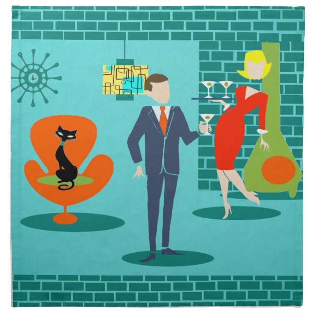 Retro Space Age Cartoon Couple Dinner Napkin (Front)