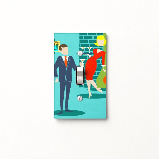 Retro Space Age Cartoon Couple Light Switch Cover (In Situ)