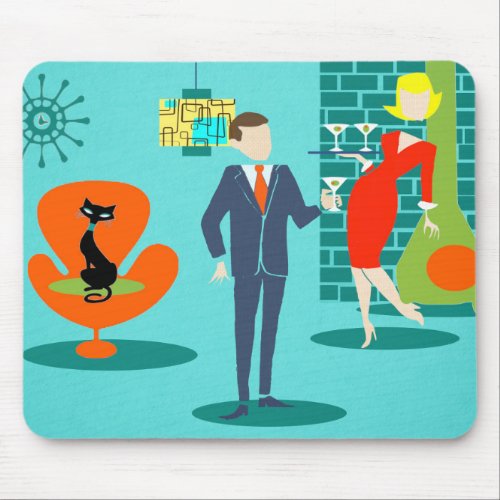 Retro Space Age Cartoon Couple Mousepad