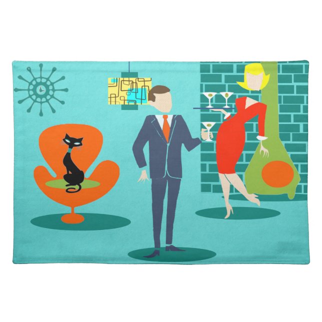 Retro Space Age Cartoon Couple Placemat (Front)