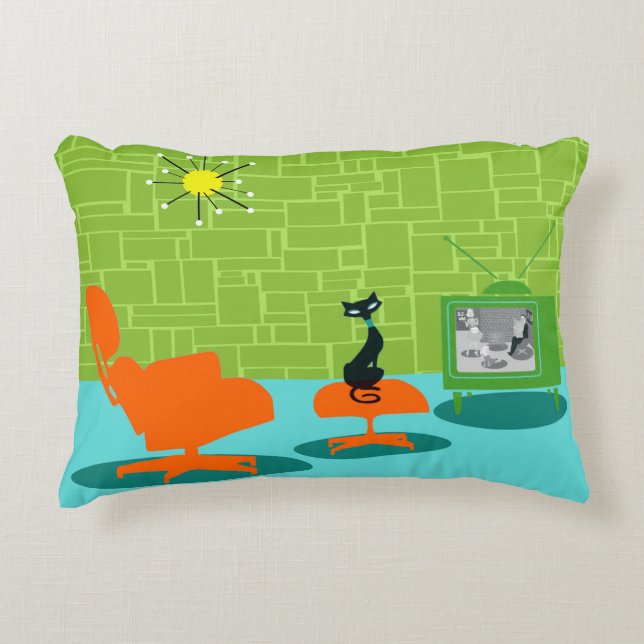 Retro Space Age Kitty Accent Pillow (Front)