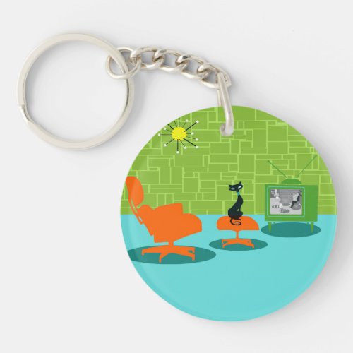 Retro Space Age Kitty Acrylic Keychain