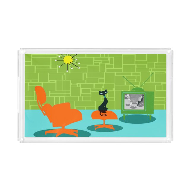 Retro Space Age Kitty Acrylic Tray (Front)