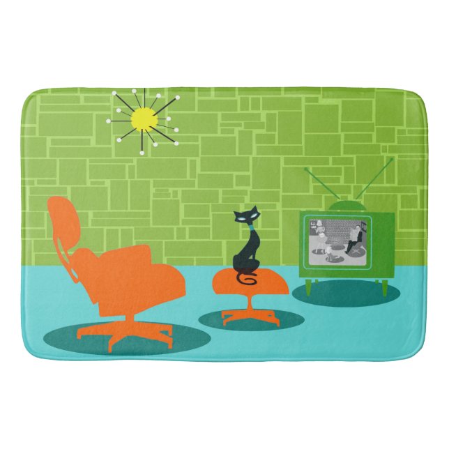 Retro Space Age Kitty Bath Mat (Front)