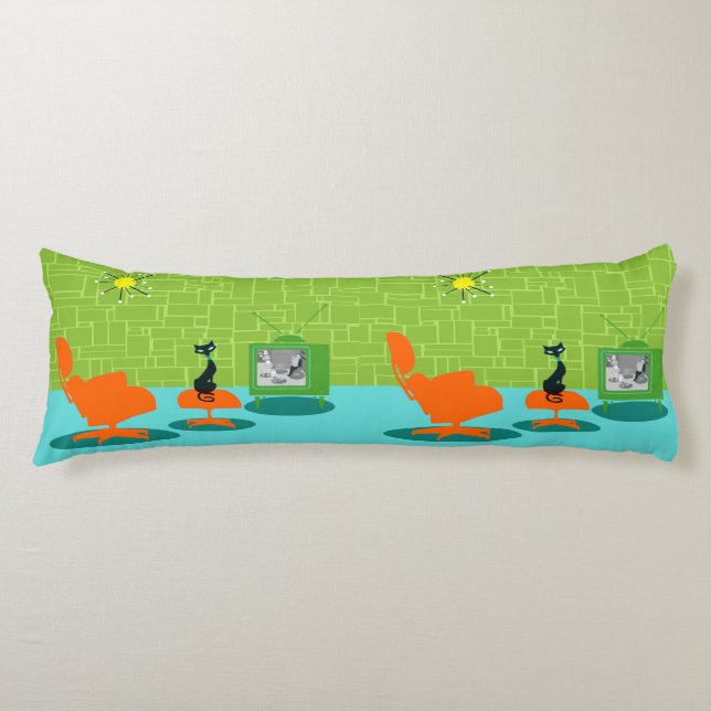 Retro Space Age Kitty Body Pillow (Front)