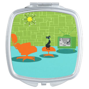Retro Space Age Kitty Compact Mirror