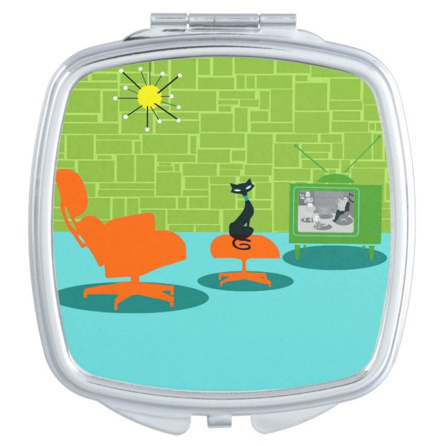 Retro Space Age Kitty Compact Mirror (Front)