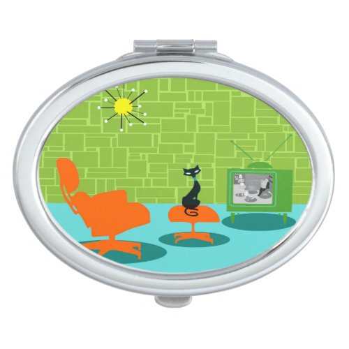 Retro Space Age Kitty Compact Mirror