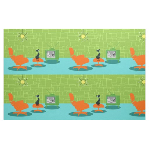 Retro Space Age Kitty Fabric