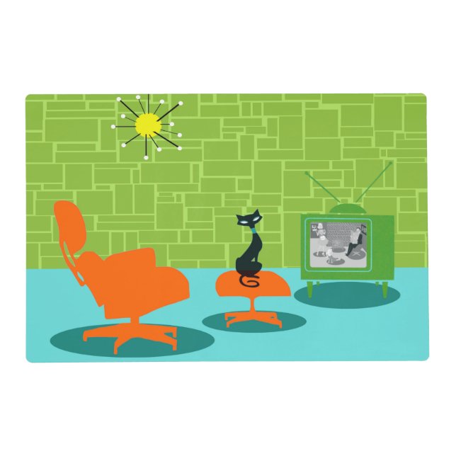 Retro Space Age Kitty Laminated Placemat (Front)