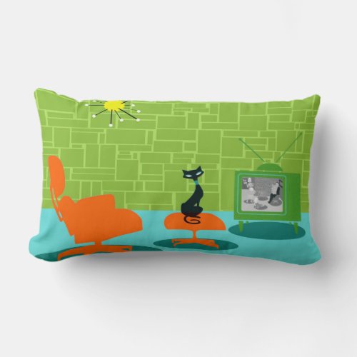 Retro Space Age Kitty Lumbar Pillow