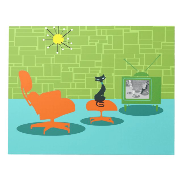 Retro Space Age Kitty Notepad (Front)