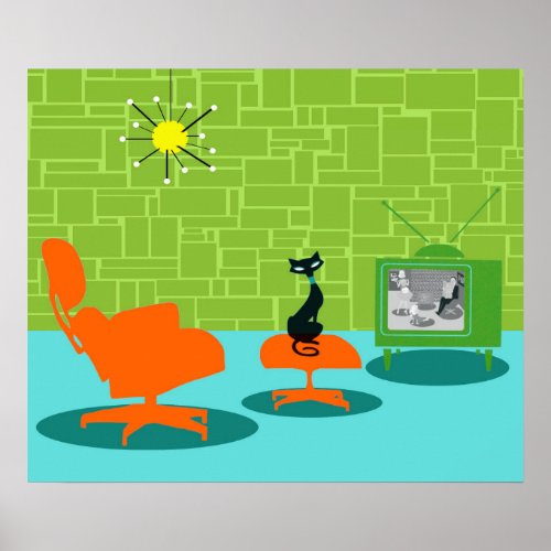 Retro Space Age Kitty Poster