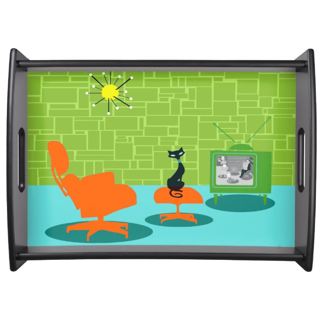 Retro Space Age Kitty Serving Tray (Front)