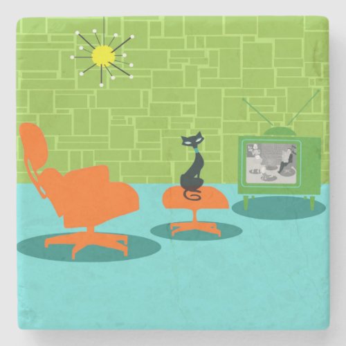 Retro Space Age Kitty Stone Coaster