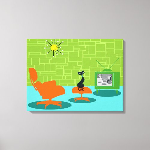 Retro Space Age Kitty Stretched Canvas Print