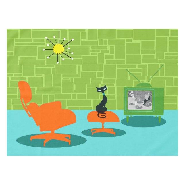 Retro Space Age Kitty Tablecloth (Front (Horizontal))