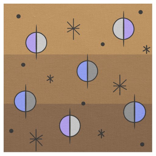 Retro Space Age Planets Stars Brown Fabric