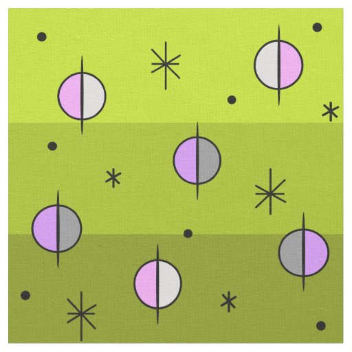 Retro Space Age Planets Stars Chartreuse Fabric