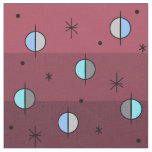 Retro Space Age Planets Stars Maroon Fabric