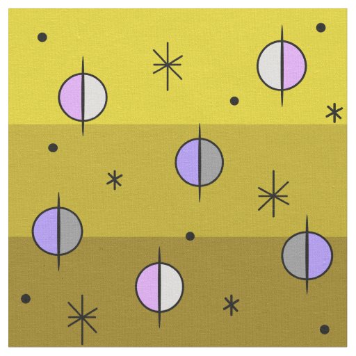 Retro Space Age Planets Stars Ochre Yellow Fabric