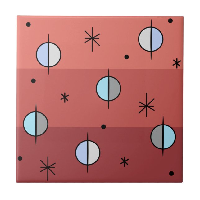 Retro Space Age Planets Stars Salmon Pink Ceramic Tile (Front)