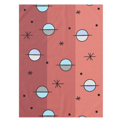 Retro Space Age Planets Stars Salmon Pink Tablecloth