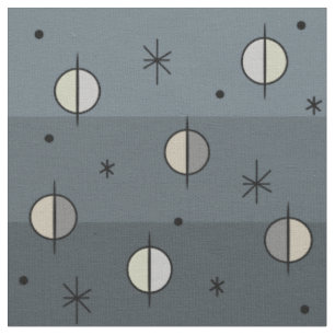 Retro Space Age Planets Stars Slate Gray Fabric