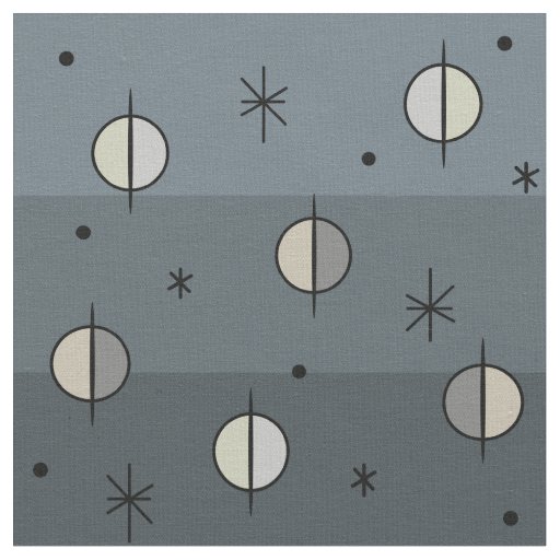 Retro Space Age Planets Stars Slate Gray Fabric