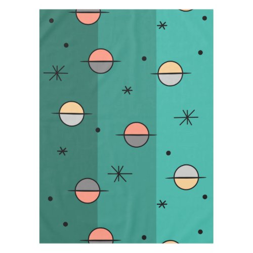 Retro Space Age Planets Stars Turquoise Tablecloth