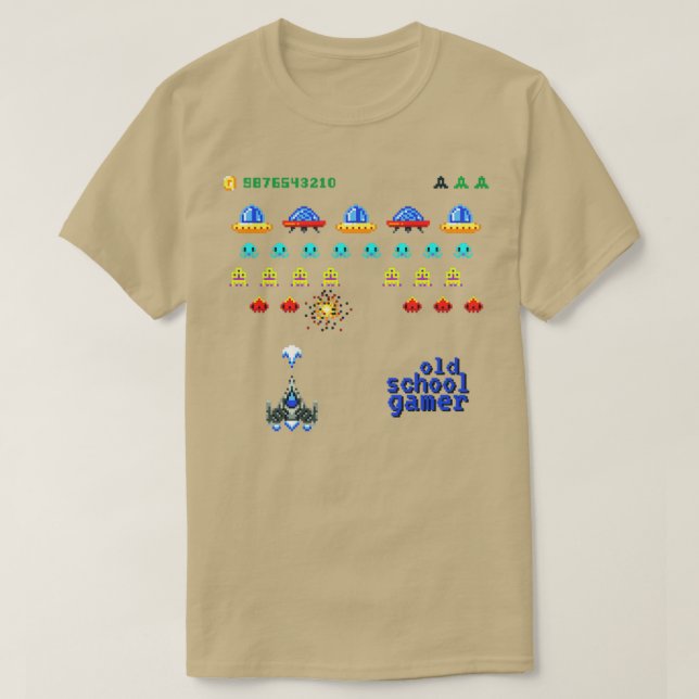 Retro Space Arcade Video Game T-Shirt (Design Front)