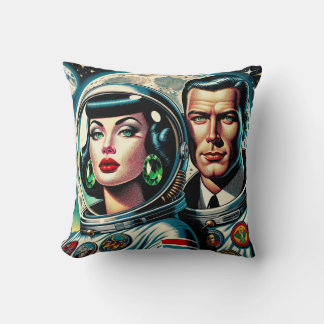 Retro Space Astronauts Throw Pillow
