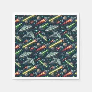 Retro Space Battle Sci-Fi Spaceship Comic Pattern Napkins