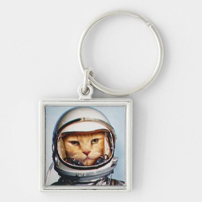 Retro Space Cat Keychain (Front)