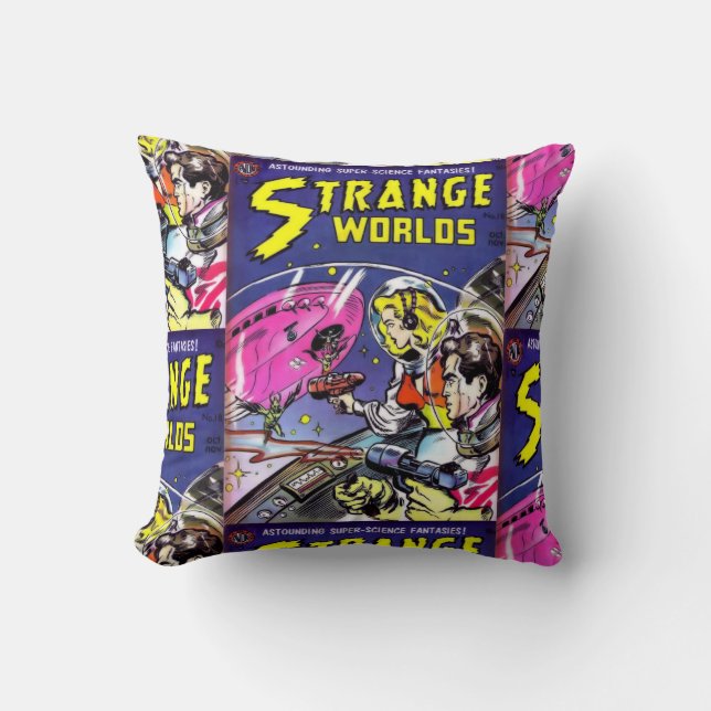 Retro Space Comic Book Decorative Throw Pillows (Front)