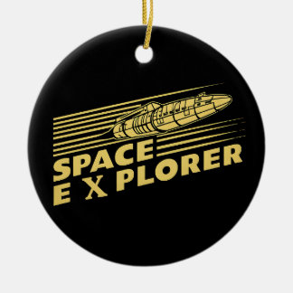 Retro Space Explorer Rocket Graphic Ceramic Ornament
