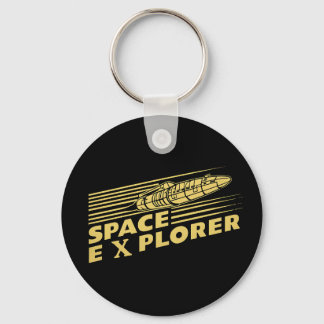 Retro Space Explorer Rocket Graphic Keychain