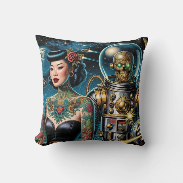Retro Space Explorers Throw Pillow (Front)