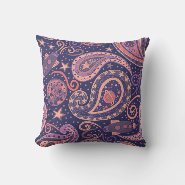 Retro Space Galaxy Throw Pillow (Front)