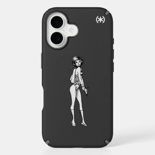 Retro Space Girl Gray scale Speck iPhone Case (Front)