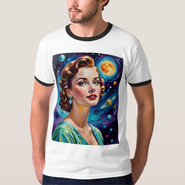Retro Space Goddess Galaxy Art Shirt (Front)