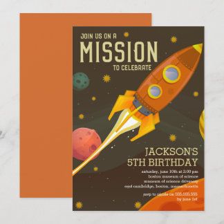 Retro Space Mission Kids Birthday Party Invitation
