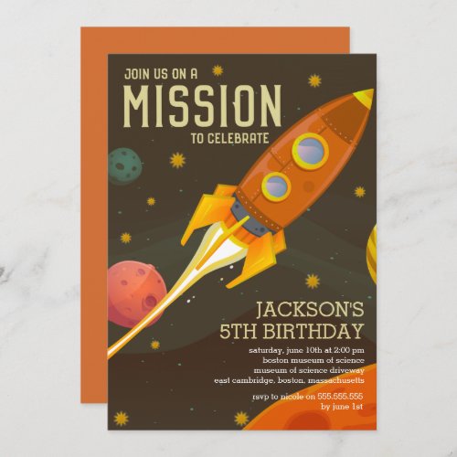 Retro Space Mission Kids Birthday Party Invitation