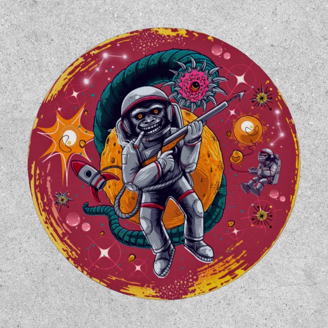 Retro Space Monkey Astronaut Sci Fi  Patch (Front)