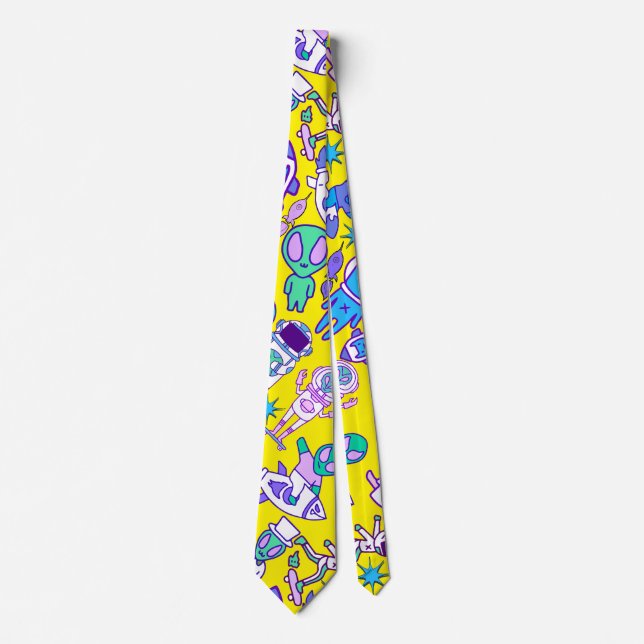 Retro space pattern B Yellow BG Neck Tie (Front)