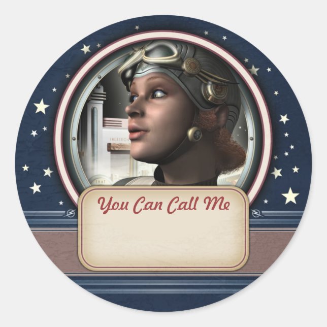 Retro Space Pilot Name Tag Stickers (Front)